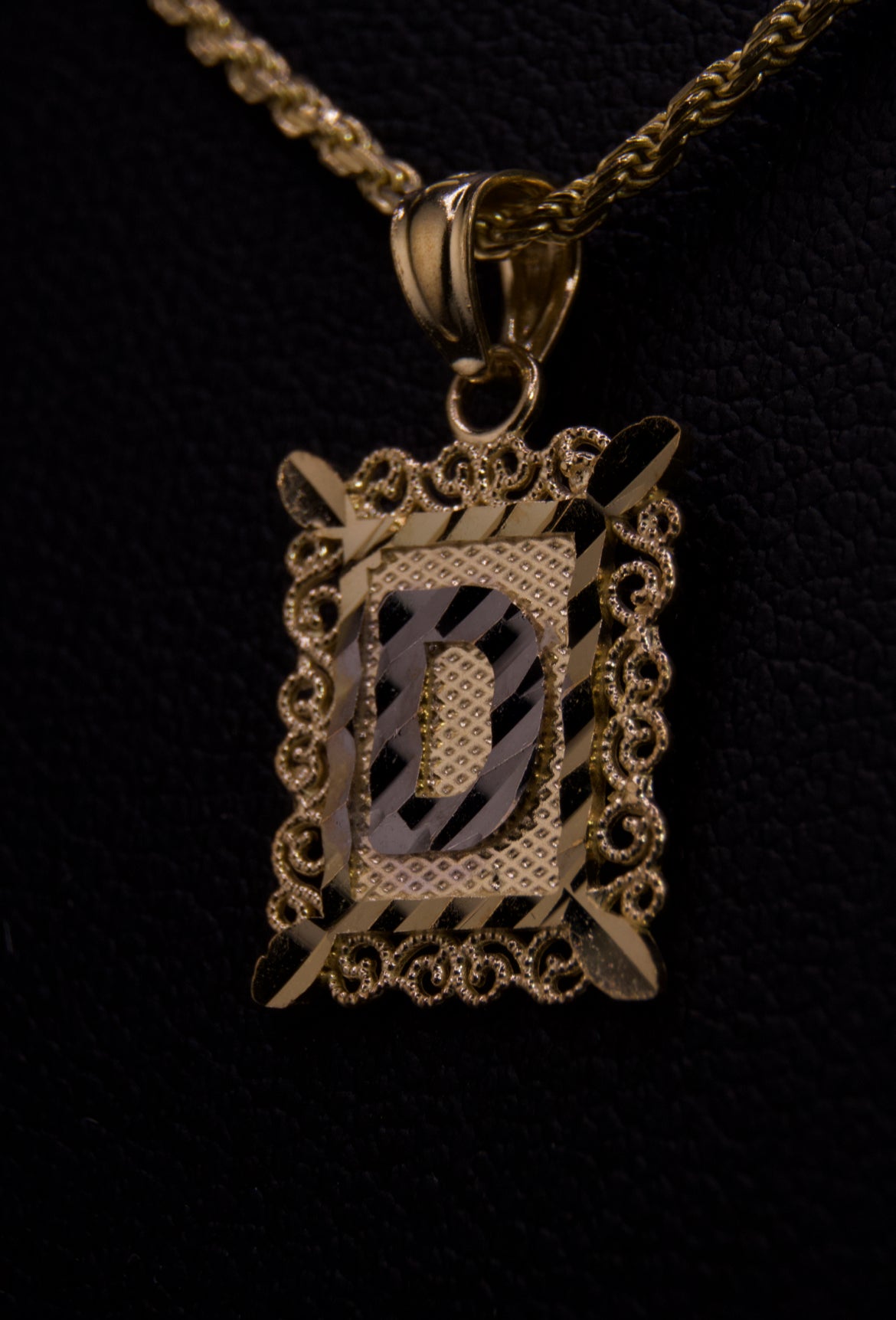 10k Small Box Framed Initial Pendants