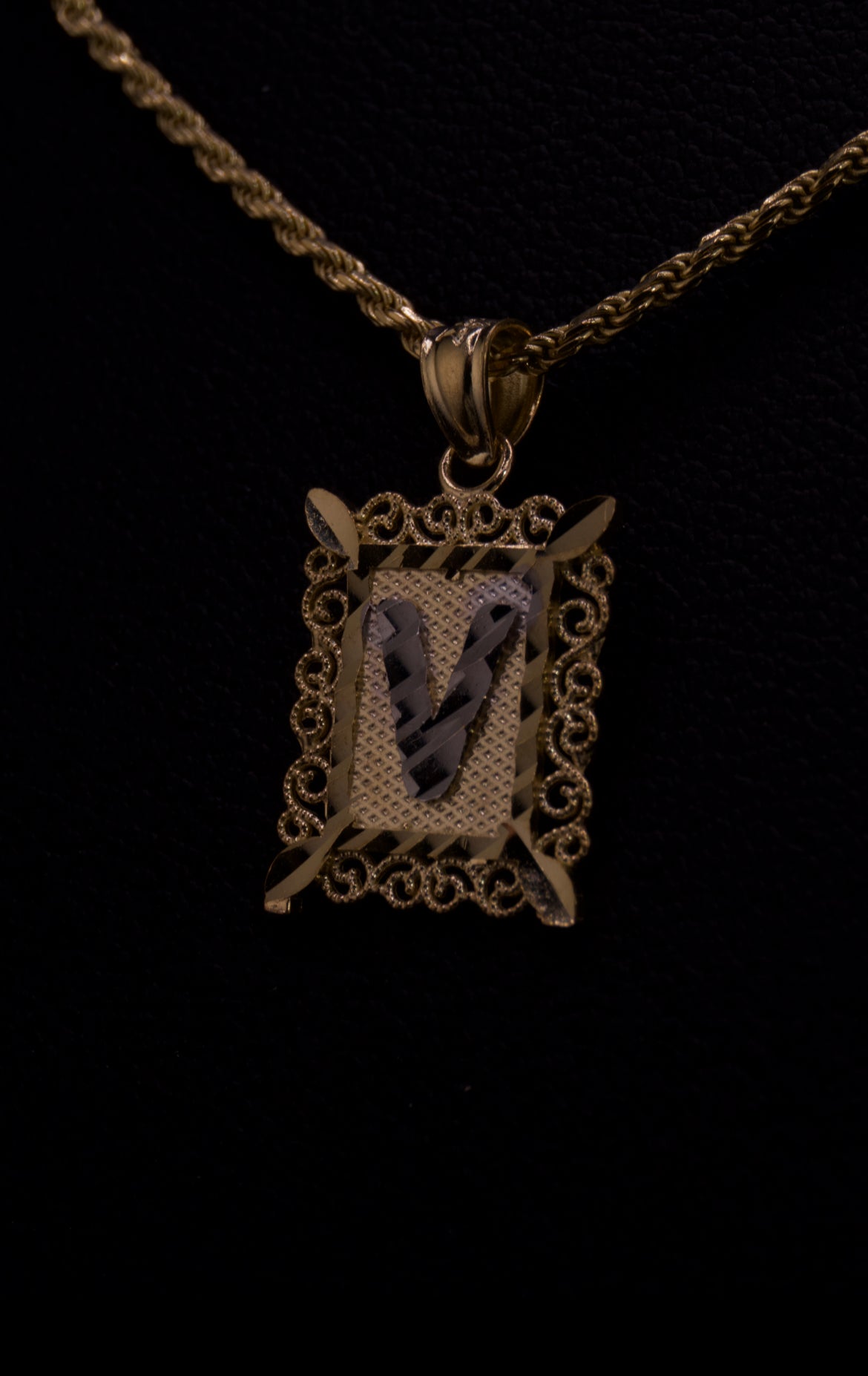 10k Small Box Framed Initial Pendants