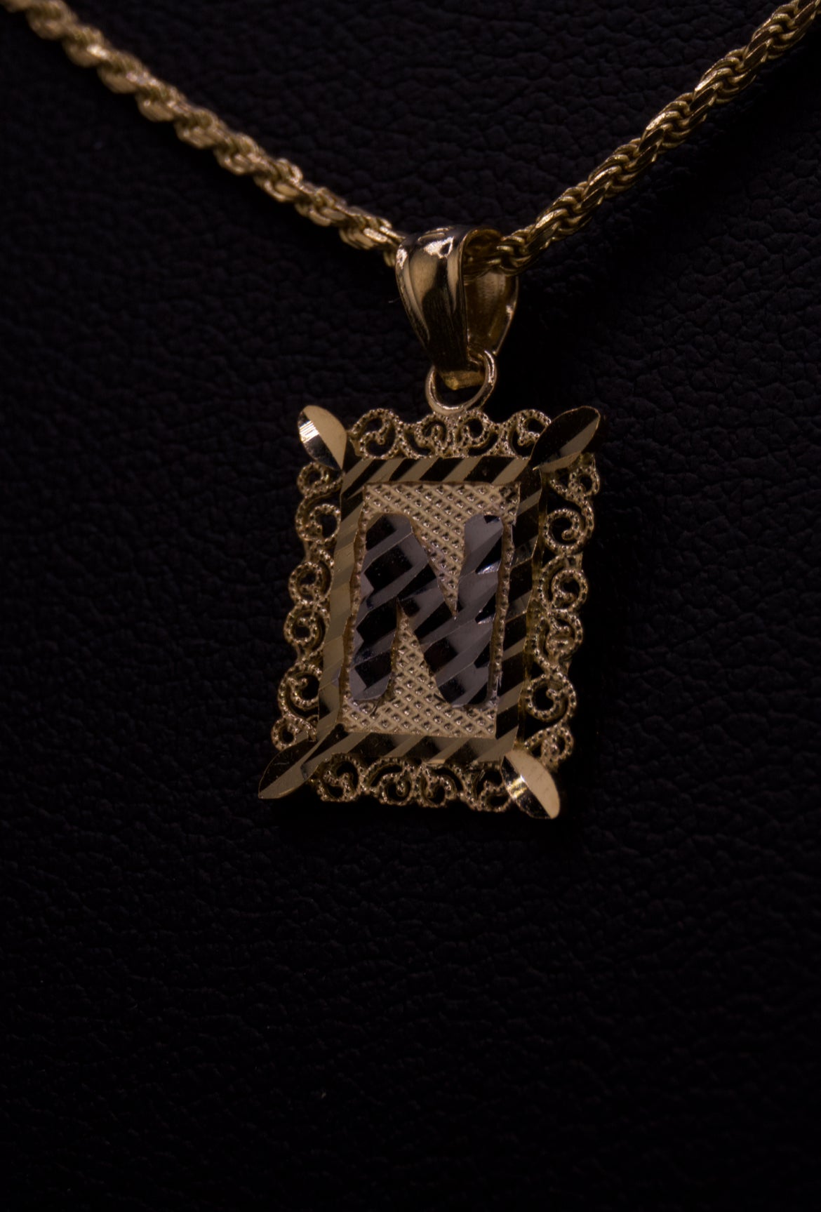 10k Small Box Framed Initial Pendants