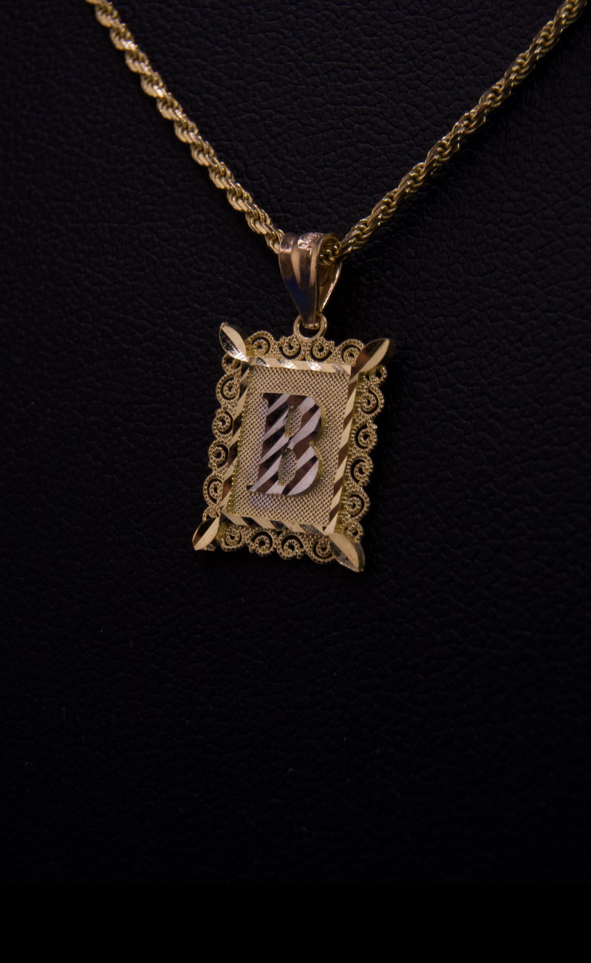 10k Small Box Framed Initial Pendants