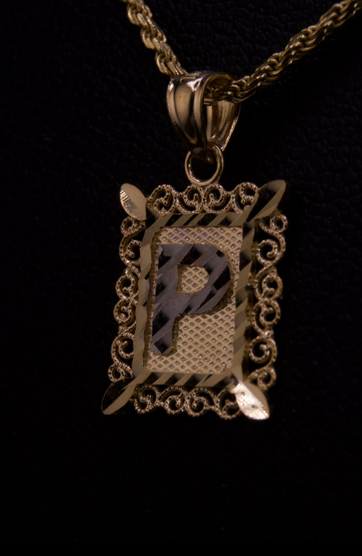10k Small Box Framed Initial Pendants