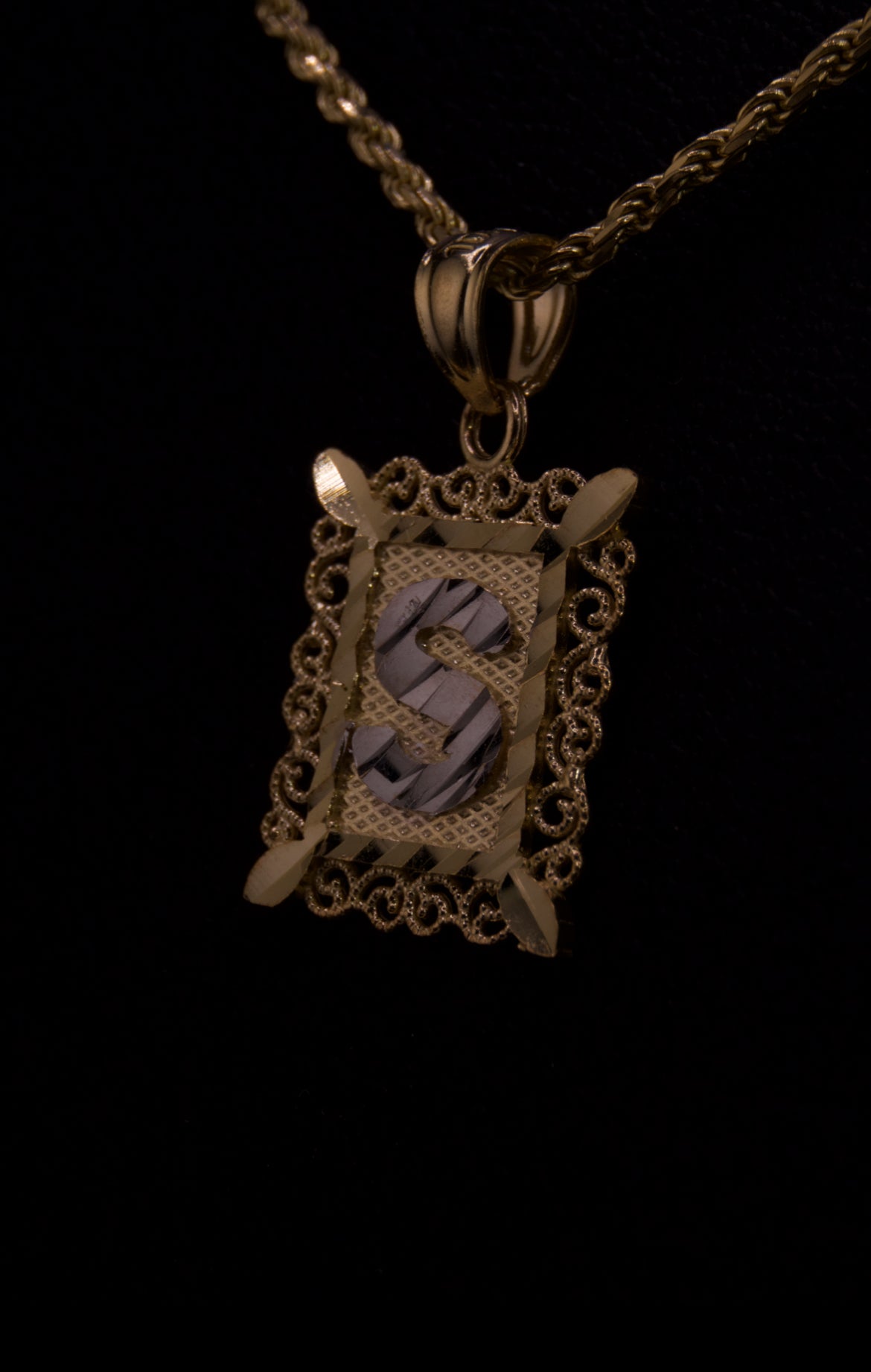 10k Small Box Framed Initial Pendants