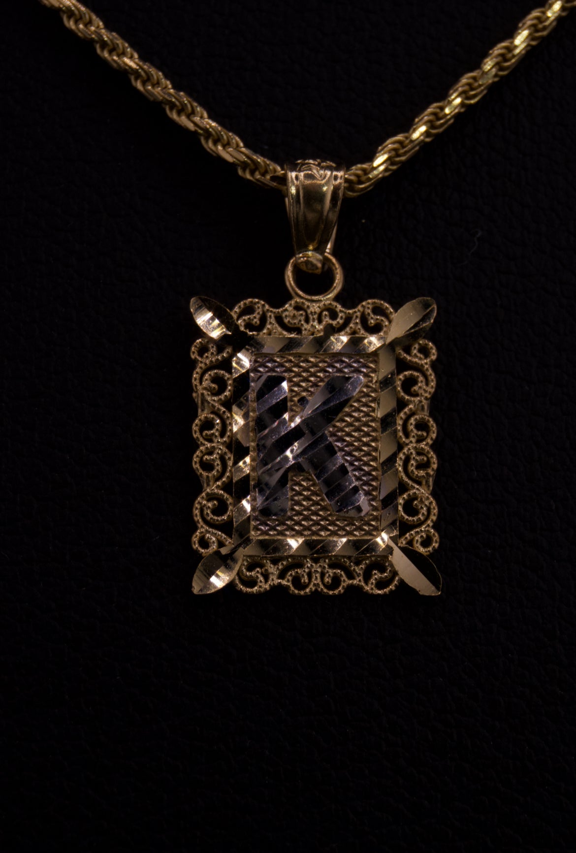 10k Small Box Framed Initial Pendants