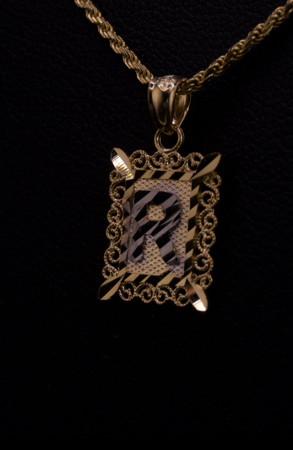 10k Small Box Framed Initial Pendants