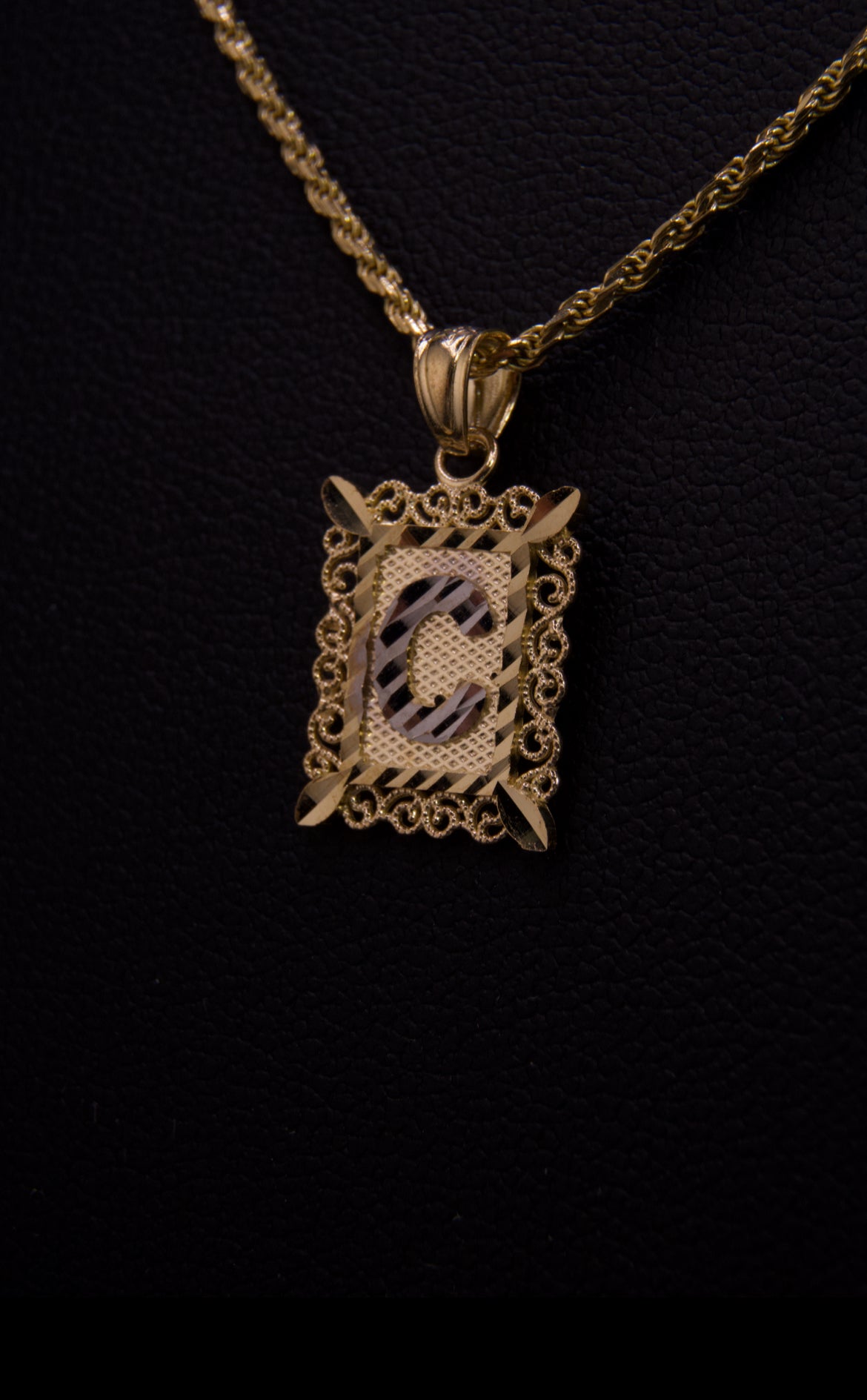 10k Small Box Framed Initial Pendants