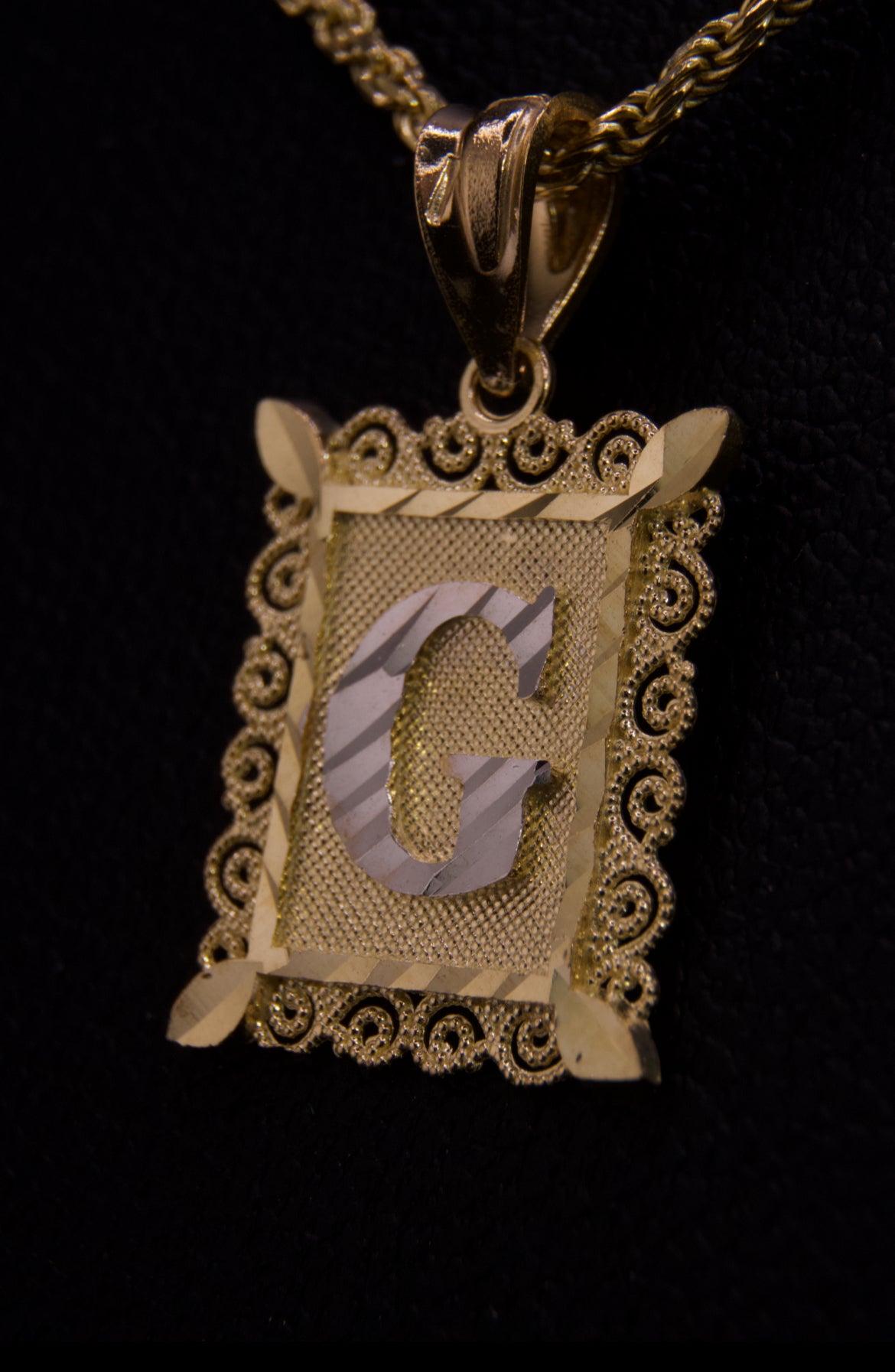 10k Small Box Framed Initial Pendants