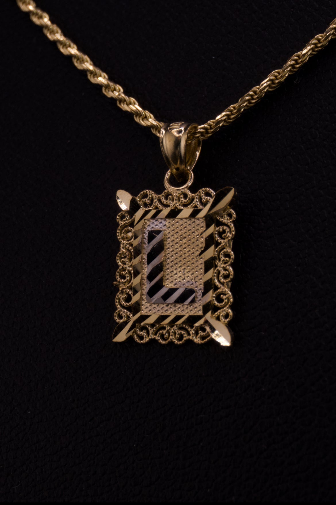 10k Small Box Framed Initial Pendants