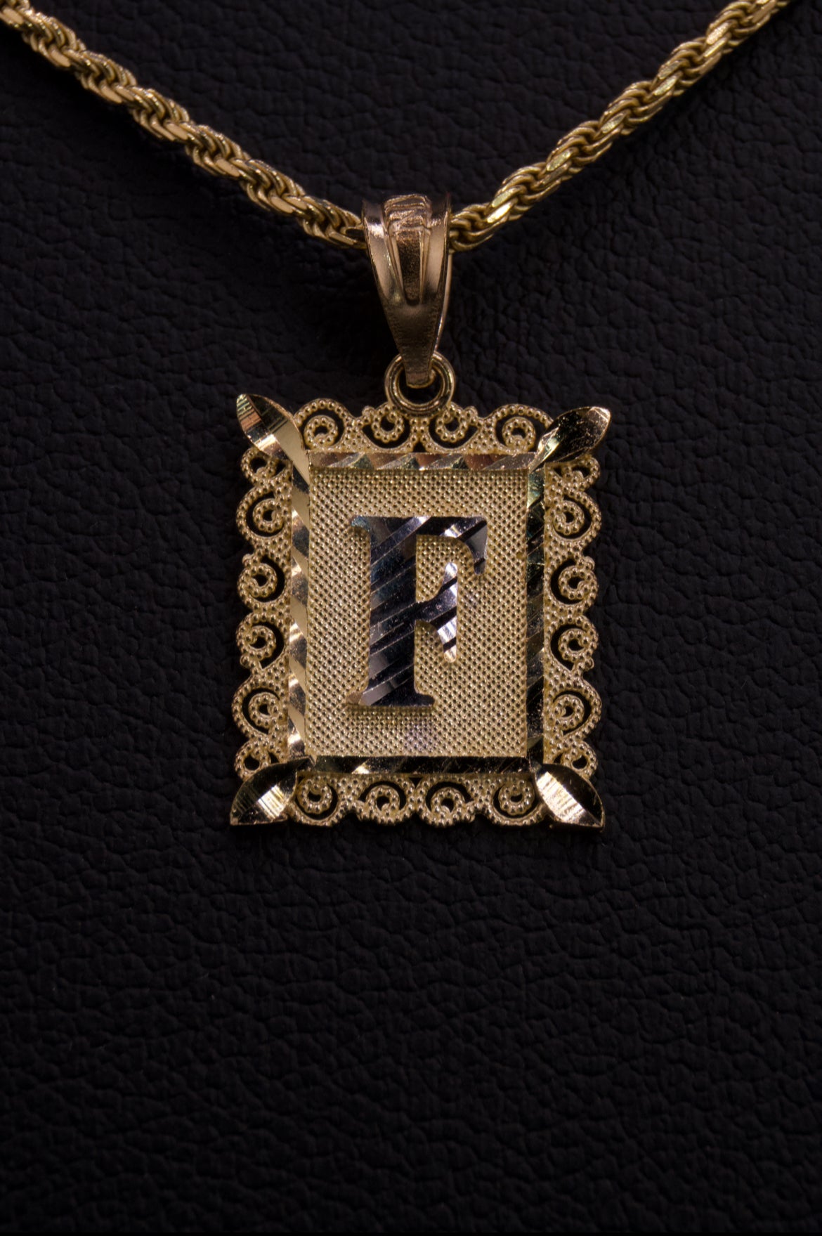 10k Small Box Framed Initial Pendants