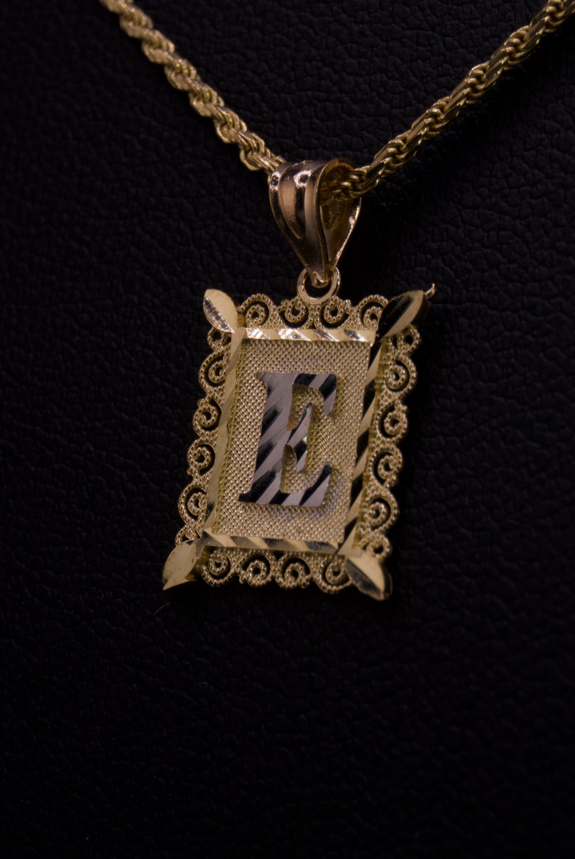 10k Small Box Framed Initial Pendants